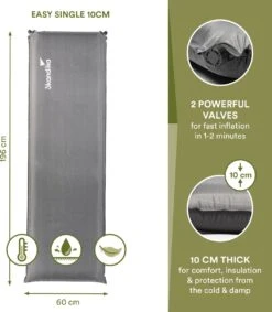 Skandika Easy Single Zelfopblaasbaar Slaapmat – Slaapmat – Slaapmat Zelfopblazend – Logeerbed – Polyester, PVC - Premium Zelfopblazend Luchtbed, Antislip-materiaal, Ideaal Voor Camping – Outdoor, Camping – Kamperen – 196 X 60 X 10 Cm – 3.2kg - Grijs -Buitenkampeer Winkel 1049x1200 4