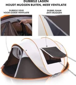 Fly Lab Luxe Pop Up Tent - Kampeer Tent - Grijs/Oranje - 4 Persoons -Buitenkampeer Winkel 1072x1200