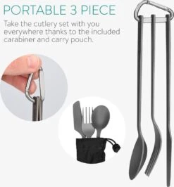 Navaris Campingbestek Van Titanium - Set Met Vork, Mes En Lepel - Bestekset Voor Onderweg En Op Reis - Inclusief Karabijnhaak En Bewaarzakje -Buitenkampeer Winkel 1113x1200 3