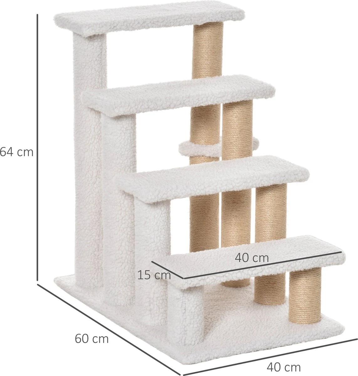 PawHut Huisdierentrap Met Krabpaal Bal 4 Treden Kattentrap Dierentrap Pluche Jute D06-093 4 PawHut Huisdierentrap Met Krabpaal Bal 4 Treden Kattentrap Dierentrap Pluche Jute D06-093 - Afbeelding 2