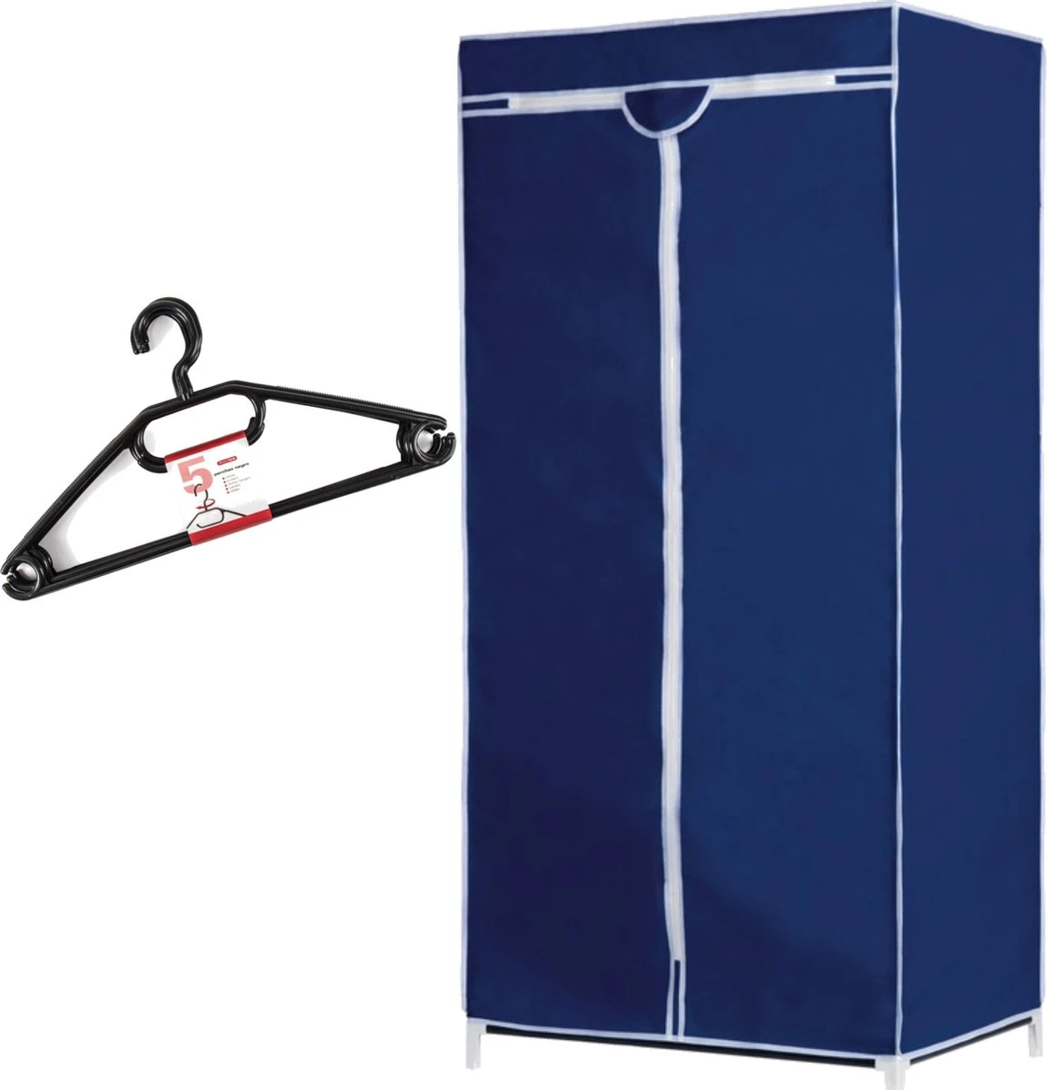 Merkloos Set Van Mobiele Opvouwbare Kledingkast Met Blauwe Hoes 160 Cm En 5x Plastic Kledinghangers Zwart 3 Merkloos Set Van Mobiele Opvouwbare Kledingkast Met Blauwe Hoes 160 Cm En 5x Plastic Kledinghangers Zwart