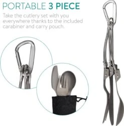 Navaris Campingbestek Van Titanium - Set Met Vork, Mes En Lepel - Inklapbaar - Bestekset Voor Onderweg - Inclusief Karabijnhaak En Bewaarzakje -Buitenkampeer Winkel 1185x1200 1