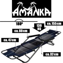 Ligstoel 155x60cm - Opvouwbaar Campingstoel Ligbed Strandstoel Tuinstoel Vouwligstoel Blauw -Buitenkampeer Winkel 1190x1200