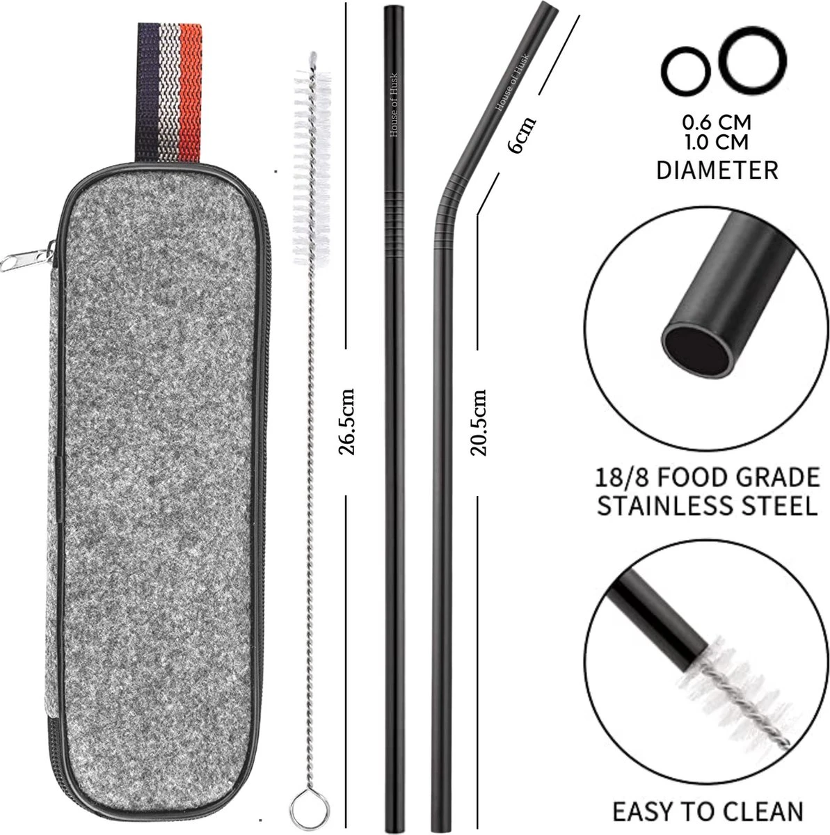 House Of Husk Reisbestek - Reis Bestekset - Chopsticks - Metalen Rietjes Met Borstel - Lepel - Vaatwasserbestendig - RVS - 7 Delig - Zwart 6 House Of Husk Reisbestek - Reis Bestekset - Chopsticks - Metalen Rietjes Met Borstel - Lepel - Vaatwasserbestendig - RVS - 7 Delig - Zwart - Afbeelding 4