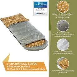 Skandika Dundee Flannel-R Slaapzak – Slaapzakken – Slaapzakken Volwassen - Maat M – Unisex - Katoen, Luxe Kwaliteit, Dubbele Slaapzak, 3 Seizoenen, Tot -20°C - 220 X 80 Cm - Outdoor Kampeerslaapzak – Ritssluiting Rechts - Grijs/geel -Buitenkampeer Winkel 1195x1200 6