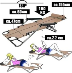 Ligstoel Opvouwbaar 155x60cm - Lichte Ligbed Relaxstoel Tuinstoel Campingstoel Strandstoel -Buitenkampeer Winkel 1196x1200