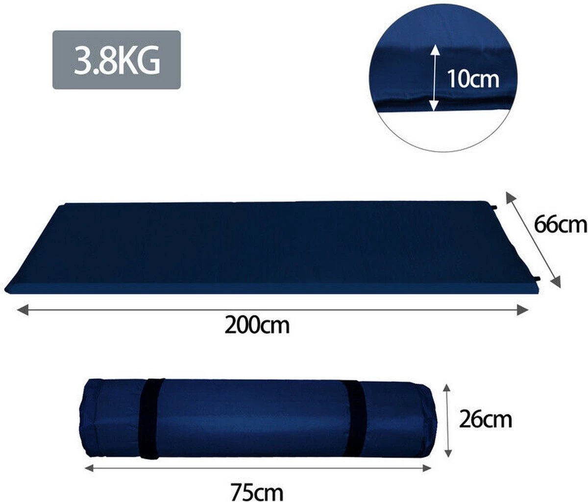HikeMeister- Slaapmat - 200x 66 X 10 Cm - Zelfopblazend - 1 Persoons - Blauw 4 HikeMeister- Slaapmat - 200x 66 X 10 Cm - Zelfopblazend - 1 Persoons - Blauw - Afbeelding 2