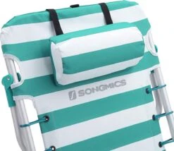 Strandstoel Met Afneembare Hoofdsteun, Draagbare Klapstoel, Campingstoel, Rugleuning Tot 180° Verstelbaar, Met Bekerhouder En Zijvak, Groene En Witte Strepen GCB62JW -Buitenkampeer Winkel 1200x1038