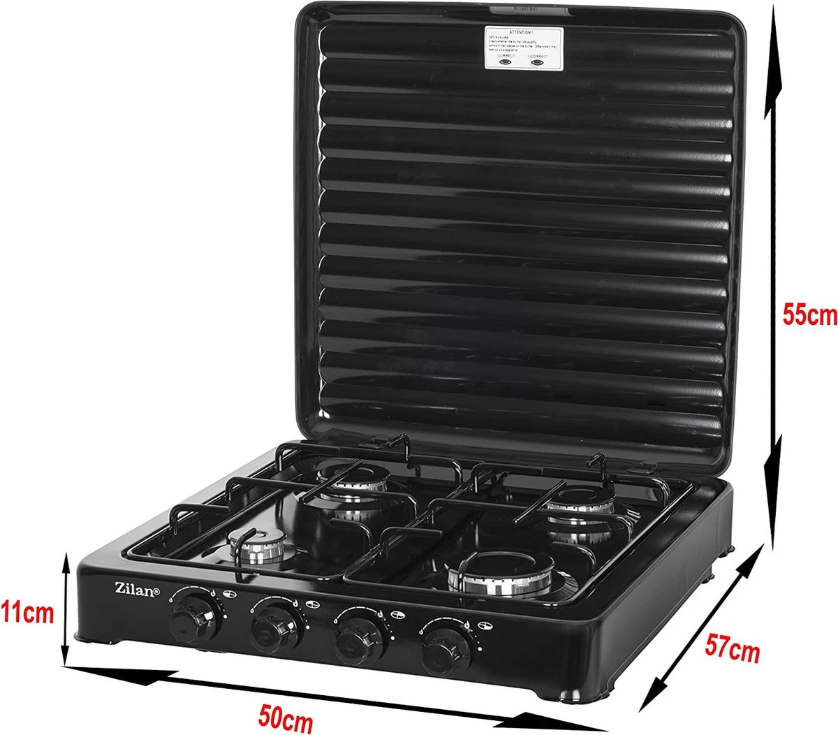 Zilan - Gas Kooktoestel 4 Pits - Campingkooktoestel - Gaskookplaat - Zwart 6 Zilan - Gas Kooktoestel 4 Pits - Campingkooktoestel - Gaskookplaat - Zwart - Afbeelding 4