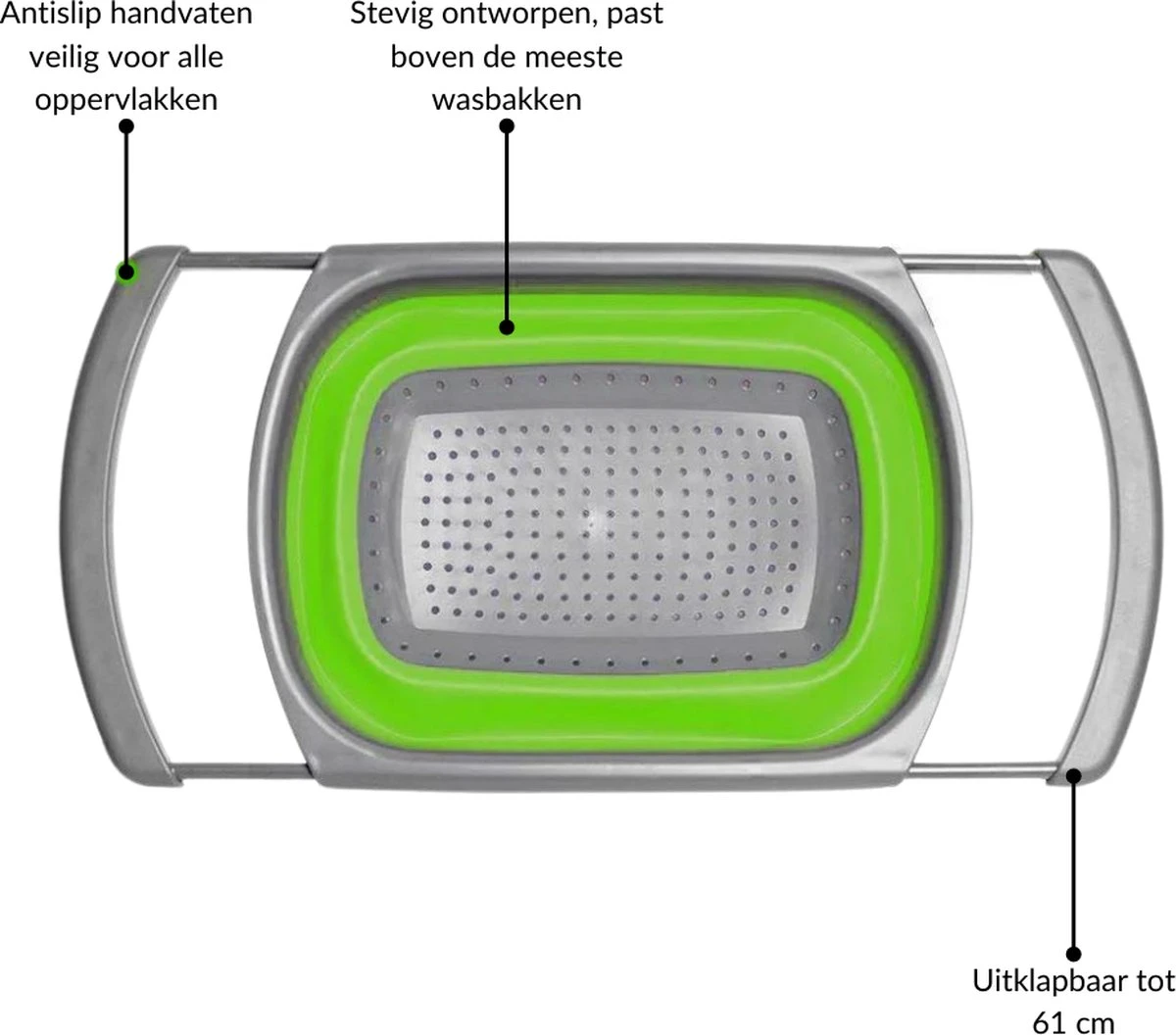 Buxibo - 3-Delige Keuken Vergiet Set Inklapbaar Groen/Grijs 21 Buxibo - 3-Delige Keuken Vergiet Set Inklapbaar Groen/Grijs - Afbeelding 19