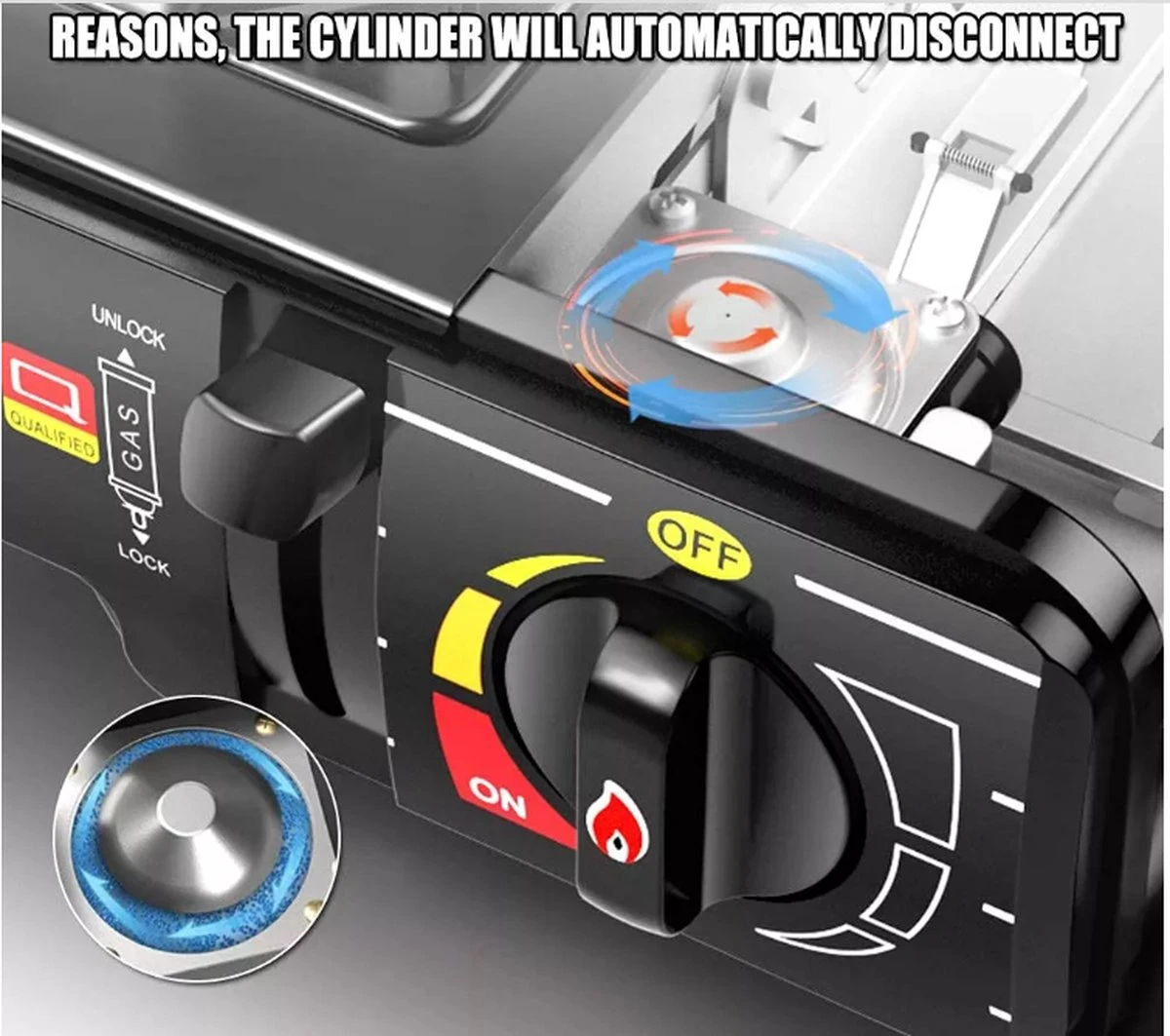 Camping Kooktoestel - Draagbaar Gasfornuis - Incl. 20x Gasflessen En Koffer 6 Camping Kooktoestel - Draagbaar Gasfornuis - Incl. 20x Gasflessen En Koffer - Afbeelding 4