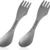 Navaris 2x Spork Titanium Campingbestek - Vork, Mes En Lepel In één - Bestek Voor Onderweg En Op Reis - Lichtgewicht - Inclusief Bewaarzakje -Buitenkampeer Winkel 1200x1114 3