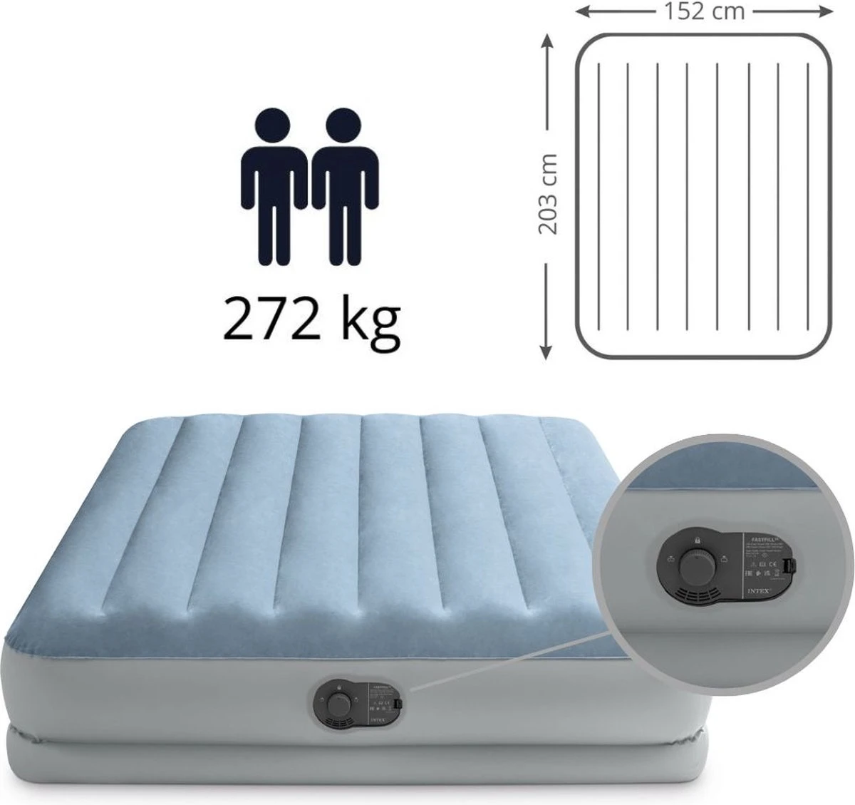 Intex Mid-Rise Comfort - Luchtbed - 2-Persoons - 152x203x36 Cm (BxLxH) - Blauw/Grijs - Met FastFill USB Pomp 4 Intex Mid-Rise Comfort - Luchtbed - 2-Persoons - 152x203x36 Cm (BxLxH) - Blauw/Grijs - Met FastFill USB Pomp - Afbeelding 2