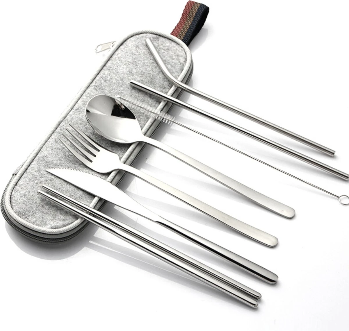 House Of Husk Reisbestek - Reis Bestekset - Chopsticks - Metalen Rietjes Met Borstel - Lepel - Vaatwasserbestendig - RVS - 7 Delig - Zilver 3 House Of Husk Reisbestek - Reis Bestekset - Chopsticks - Metalen Rietjes Met Borstel - Lepel - Vaatwasserbestendig - RVS - 7 Delig - Zilver