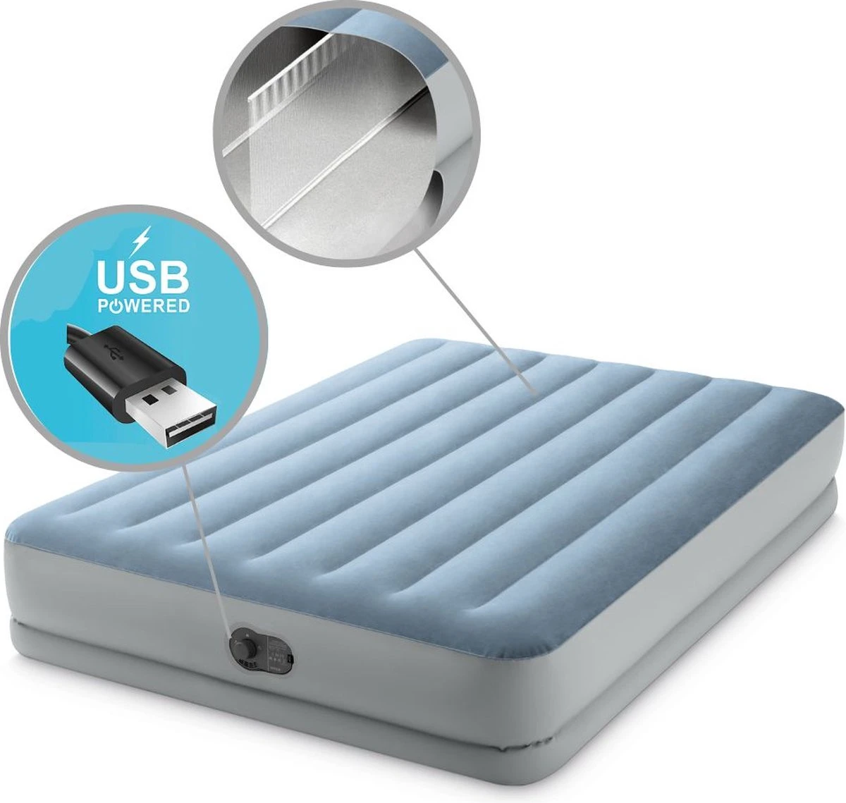Intex Mid-Rise Comfort - Luchtbed - 2-Persoons - 152x203x36 Cm (BxLxH) - Blauw/Grijs - Met FastFill USB Pomp 6 Intex Mid-Rise Comfort - Luchtbed - 2-Persoons - 152x203x36 Cm (BxLxH) - Blauw/Grijs - Met FastFill USB Pomp - Afbeelding 4