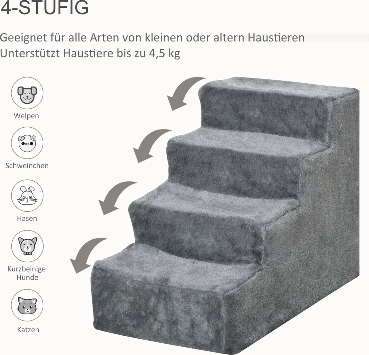 PawHut Huisdierentrap Hondentrap Met 4 Treden Kattentrap Met Afneembare Pluchen Hoes D06-091 6 PawHut Huisdierentrap Hondentrap Met 4 Treden Kattentrap Met Afneembare Pluchen Hoes D06-091 - Afbeelding 4