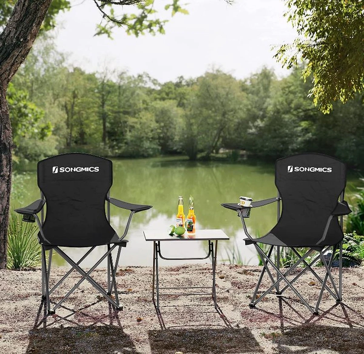 MIRA Home - Campingstoel Set Van 2 Inklapbaar - Klapstoel Met Robuust Frame - Met Flessenhouder - 76 X 51.5 X 95.5 Cm - Zwart 6 MIRA Home - Campingstoel Set Van 2 Inklapbaar - Klapstoel Met Robuust Frame - Met Flessenhouder - 76 X 51.5 X 95.5 Cm - Zwart - Afbeelding 4