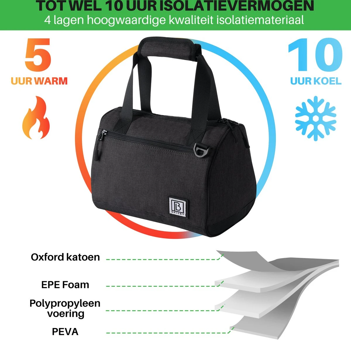 Brisby 4 Laags Geïsoleerde Koeltas - Lunchtas 10 Liter - Zwart 8 Brisby 4 Laags Geïsoleerde Koeltas - Lunchtas 10 Liter - Zwart - Afbeelding 6