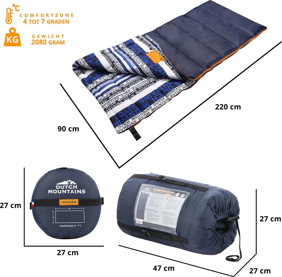 Dutch Mountains Slaapzak Goeree XL - Extra Groot 220x90cm - Katoenen Binnenkant - Aanritsbaar - Tochtstrip En Compressiehoes 7 Dutch Mountains Slaapzak Goeree XL - Extra Groot 220x90cm - Katoenen Binnenkant - Aanritsbaar - Tochtstrip En Compressiehoes - Afbeelding 5