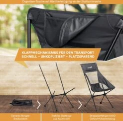 Skandika Campingstoel Compact – Campingstoelen - Campingstoel Tot 150 Kg Belastbaar - Kampeerstoel, Visstoel, Kleine Pakmaat, Opvouwbaar, Stabiel, Licht, Comfortabel Gepolsterd – Draagtas Meegeleverd - Vouwstoel – Zwart -Buitenkampeer Winkel 1200x1184 1