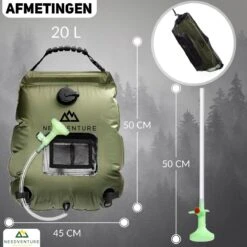 Needventure Solar Douche - Camping Douchezak - Buiten Douche - Tuindouche - Inclusief Thermometer - Waterzak Met Douchekop - 20L - Groen -Buitenkampeer Winkel 1200x1200 1022
