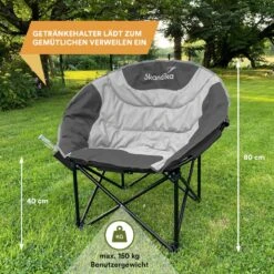 Skandika Moonchair Sirkka – Campingstoelen – Klapstoel – Vouwstoel – Kampeerstoel - Grote, Comfortabele, Campingstoel Opvouwbaar, Gepolsterd, Koelvak, Drinkhouder, Draaggreep En Draagtas, Antislipvoetjes - Max. 150 Kg – Zwart/grijs -Buitenkampeer Winkel 1200x1200 16