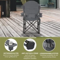 Skandika Relax Comfort Campingstoel - Campingstoel Opvouwbaar - Comfortabele Klapstoel Met Drinkhouder En Koelvak, Tot Max. 160 Kg, Opvouwbaar, Lichtgewicht | Vouwstoel Voor Kamperen, Camping, Festival, Vissen – Grijs -Buitenkampeer Winkel 1200x1200 179