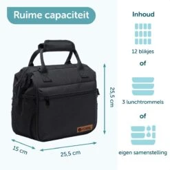 ForDig Lunchtas Zwart - Koeltas Gemaakt Van 600D Polyester Met PEVA-Voering - Ruimte Voor Lunchtrommel / Snacks / Blikjes - Koel Tas Met Mesh Opbergruimtes En Ruimte Voor Bestek - Lunch Tas Cool Bag - Coolerbag - Kleine Cooler -Buitenkampeer Winkel 1200x1200 243