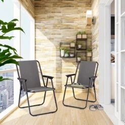 Relaxdays Campingstoel Inklapbaar Set Van 2 - Klapstoel 100 Kg - Visstoel Met Armleuningen - Grijs -Buitenkampeer Winkel 1200x1200