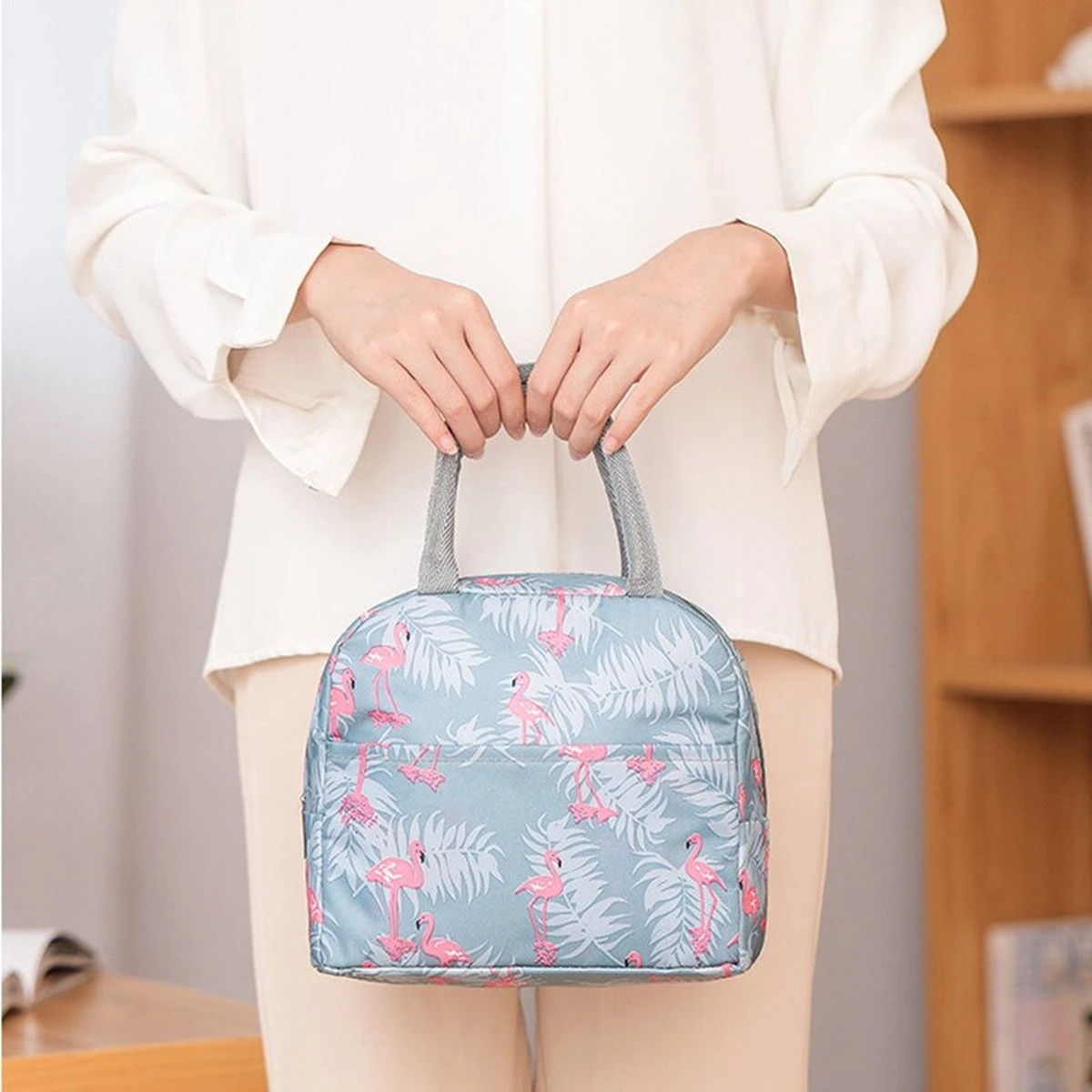 Koeltas - Lunchtas - Volwassenen En Kinderen - Compact & Handig: Zomer - Picknick -School - Lunch - Werk - Grijs Flamingo 4 Koeltas - Lunchtas - Volwassenen En Kinderen - Compact & Handig: Zomer - Picknick -School - Lunch - Werk - Grijs Flamingo - Afbeelding 2