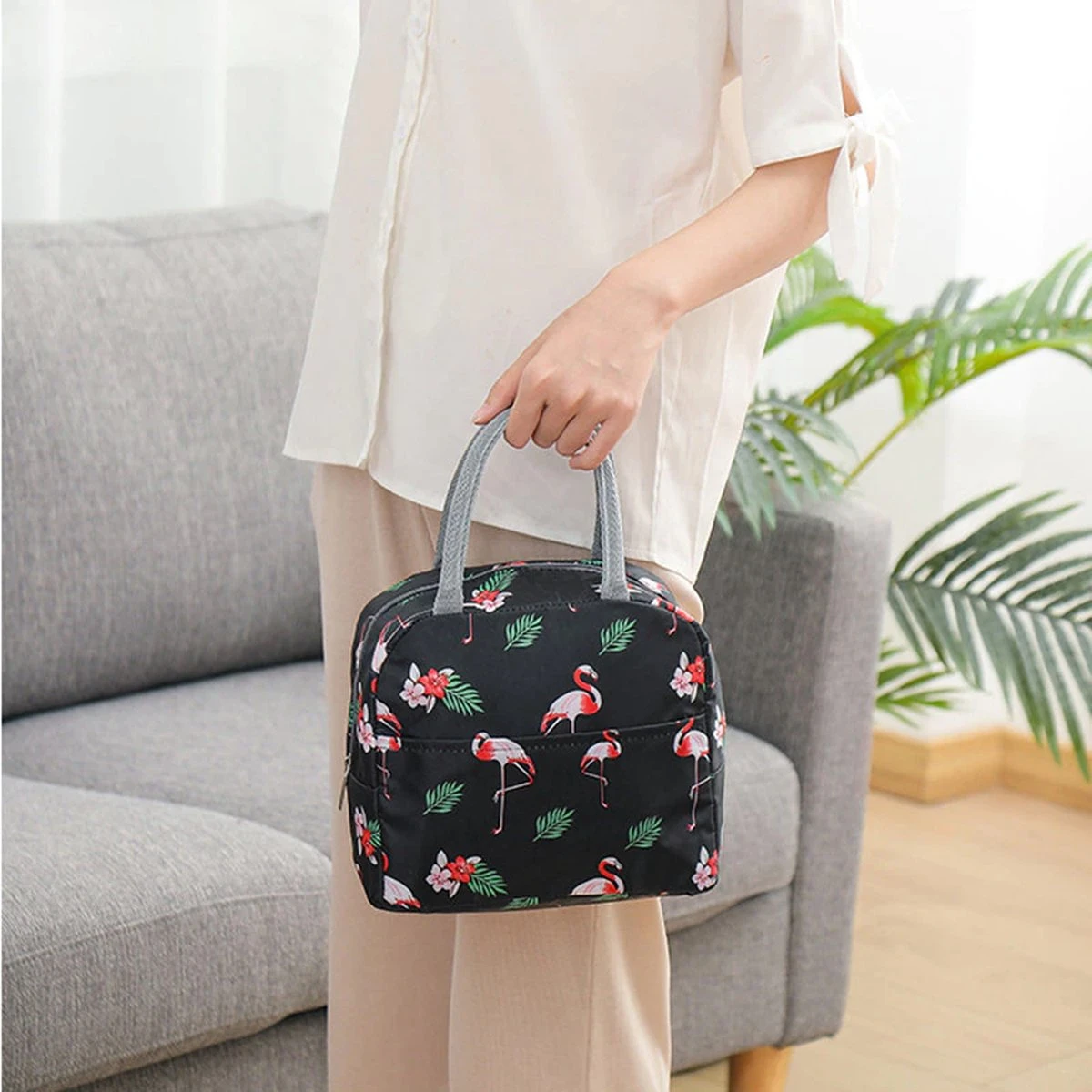 Koeltas - Lunchtas - Volwassenen En Kinderen - Compact & Handig: Zomer - Picknick -School - Lunch - Werk - Zwart Flamingo 4 Koeltas - Lunchtas - Volwassenen En Kinderen - Compact & Handig: Zomer - Picknick -School - Lunch - Werk - Zwart Flamingo - Afbeelding 2