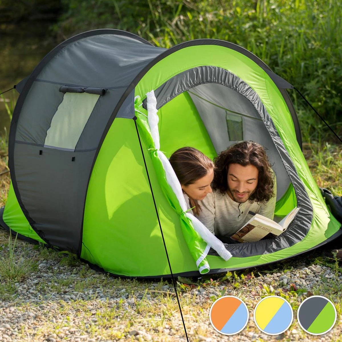 Pop Up Tent Waterkolom 1500 Mm/Cm² - Blauw - 2 Persoons 5 Pop Up Tent Waterkolom 1500 Mm/Cm² - Blauw - 2 Persoons - Afbeelding 3
