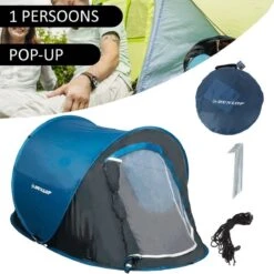 Dunlop Pop Up Tent 220 X 120 X 90 Cm - Grijs/ Blauw - 1 Persoons -Buitenkampeer Winkel 1200x1200 423
