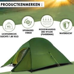 Cloud Up 3 Upgraded - Naturehike® - Tent 3 Persoons - Lichtgewicht Tent - Incl. Grondzeil - 20D 4000MM - Outdoor Kampeertent - Waterdicht - Hiking & Wandelen -Buitenkampeer Winkel 1200x1200 430