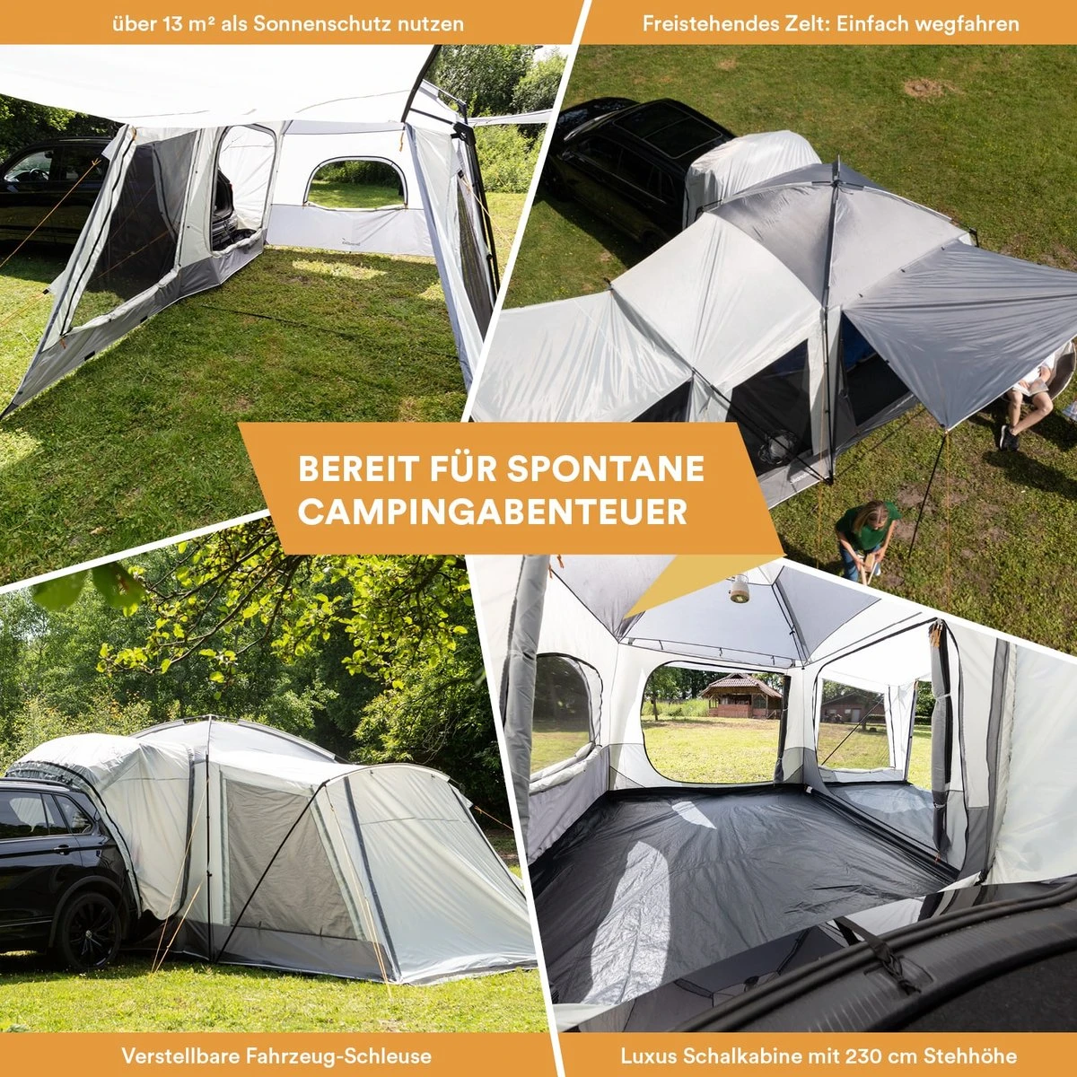 Skandika Pitea XL CROSS Tent – Koepeltenten - Autotent – Campingtent Voor SUV, Caddy, Auto, CUV - Voor Max. 4 Personen – Vrijstaand – Met/zonder Slaapcabine – Max. Stahoogte 230 Cm – 3000mm Waterkolom - 475 X 290 X 230 Cm (LxBxH) – Kamperen - Grijs 5 Skandika Pitea XL CROSS Tent – Koepeltenten - Autotent – Campingtent Voor SUV, Caddy, Auto, CUV - Voor Max. 4 Personen – Vrijstaand – Met/zonder Slaapcabine – Max. Stahoogte 230 Cm – 3000mm Waterkolom - 475 X 290 X 230 Cm (LxBxH) – Kamperen - Grijs - Afbeelding 3