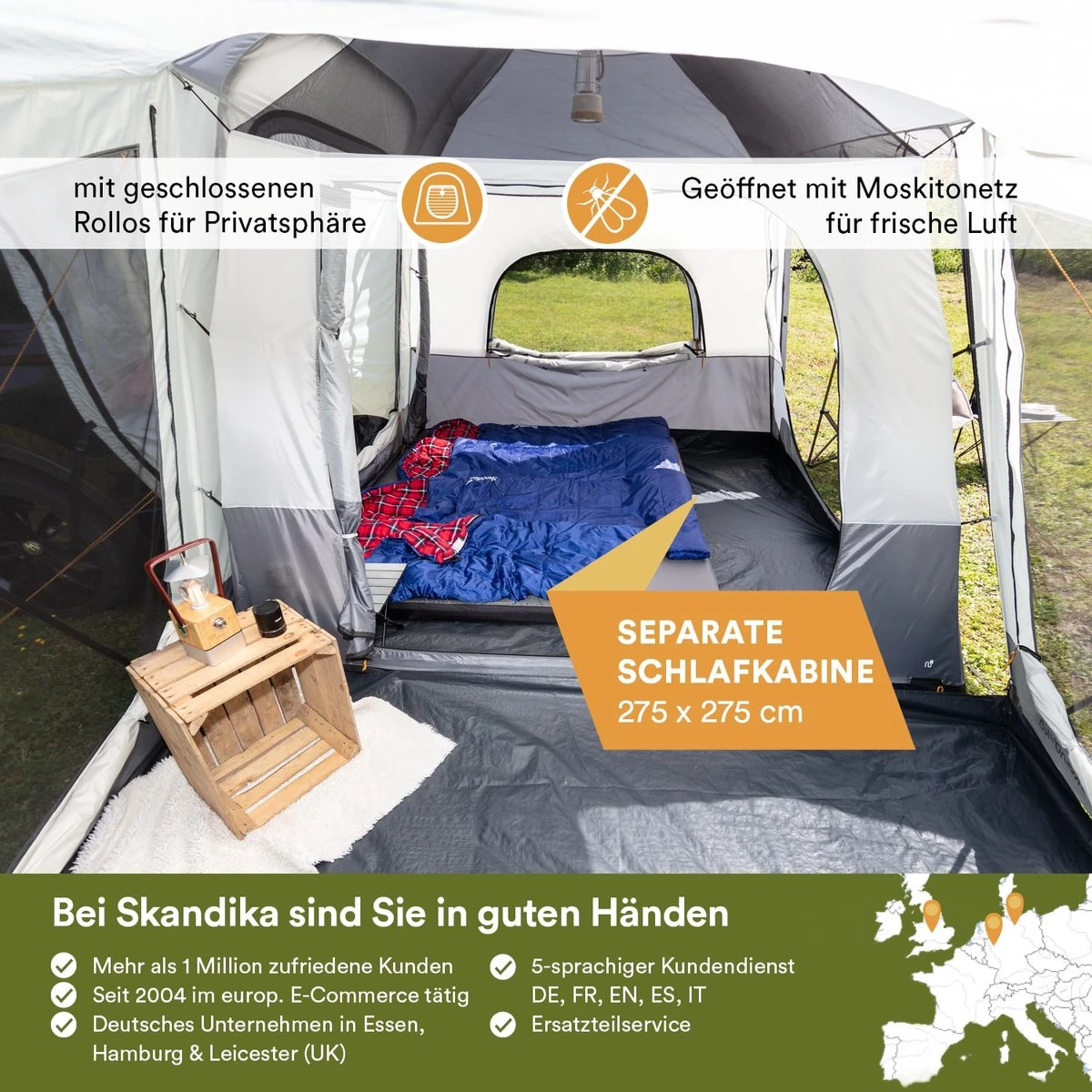 Skandika Pitea XL CROSS Tent – Koepeltenten - Autotent – Campingtent Voor SUV, Caddy, Auto, CUV - Voor Max. 4 Personen – Vrijstaand – Met/zonder Slaapcabine – Max. Stahoogte 230 Cm – 3000mm Waterkolom - 475 X 290 X 230 Cm (LxBxH) – Kamperen - Grijs 6 Skandika Pitea XL CROSS Tent – Koepeltenten - Autotent – Campingtent Voor SUV, Caddy, Auto, CUV - Voor Max. 4 Personen – Vrijstaand – Met/zonder Slaapcabine – Max. Stahoogte 230 Cm – 3000mm Waterkolom - 475 X 290 X 230 Cm (LxBxH) – Kamperen - Grijs - Afbeelding 4