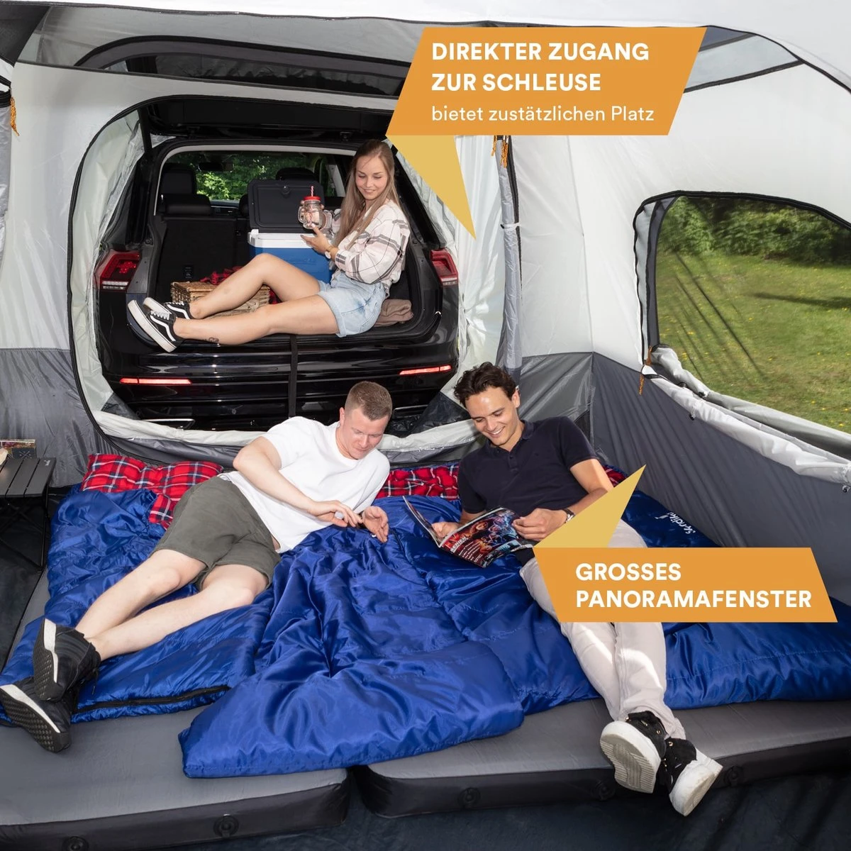 Skandika Pitea XL CROSS Tent – Koepeltenten - Autotent – Campingtent Voor SUV, Caddy, Auto, CUV - Voor Max. 4 Personen – Vrijstaand – Met/zonder Slaapcabine – Max. Stahoogte 230 Cm – 3000mm Waterkolom - 475 X 290 X 230 Cm (LxBxH) – Kamperen - Grijs 7 Skandika Pitea XL CROSS Tent – Koepeltenten - Autotent – Campingtent Voor SUV, Caddy, Auto, CUV - Voor Max. 4 Personen – Vrijstaand – Met/zonder Slaapcabine – Max. Stahoogte 230 Cm – 3000mm Waterkolom - 475 X 290 X 230 Cm (LxBxH) – Kamperen - Grijs - Afbeelding 5