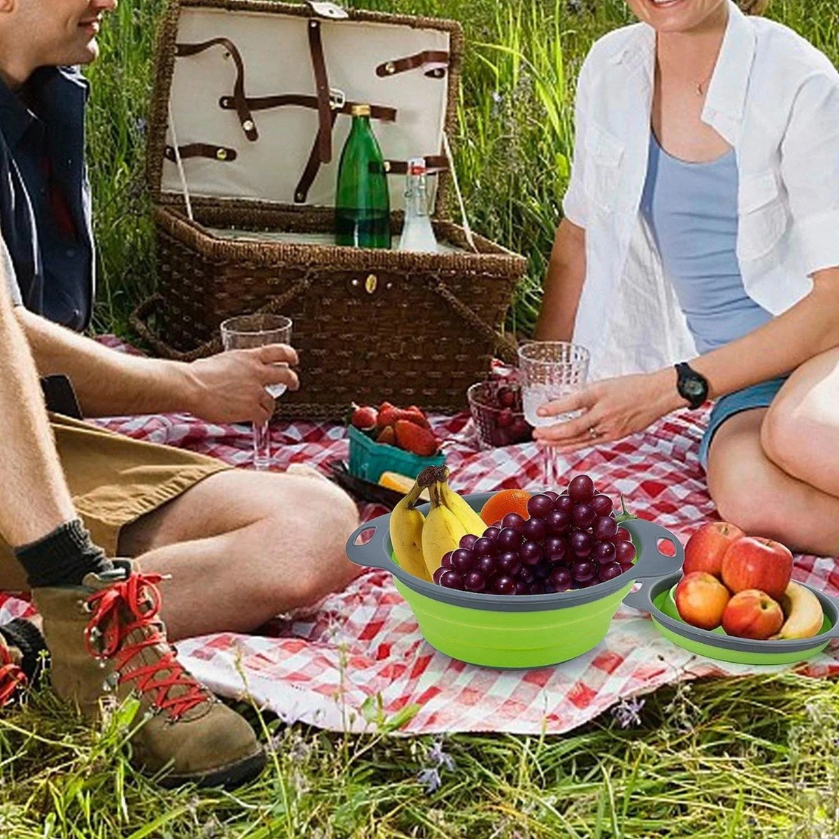 Buxibo - 3-Delige Keuken Vergiet Set Inklapbaar Groen/Grijs 5 Buxibo - 3-Delige Keuken Vergiet Set Inklapbaar Groen/Grijs - Afbeelding 3