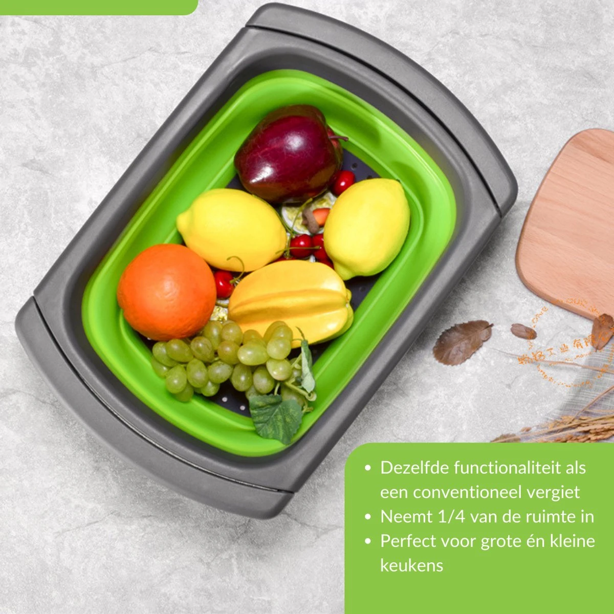 Buxibo - 3-Delige Keuken Vergiet Set Inklapbaar Groen/Grijs 13 Buxibo - 3-Delige Keuken Vergiet Set Inklapbaar Groen/Grijs - Afbeelding 11