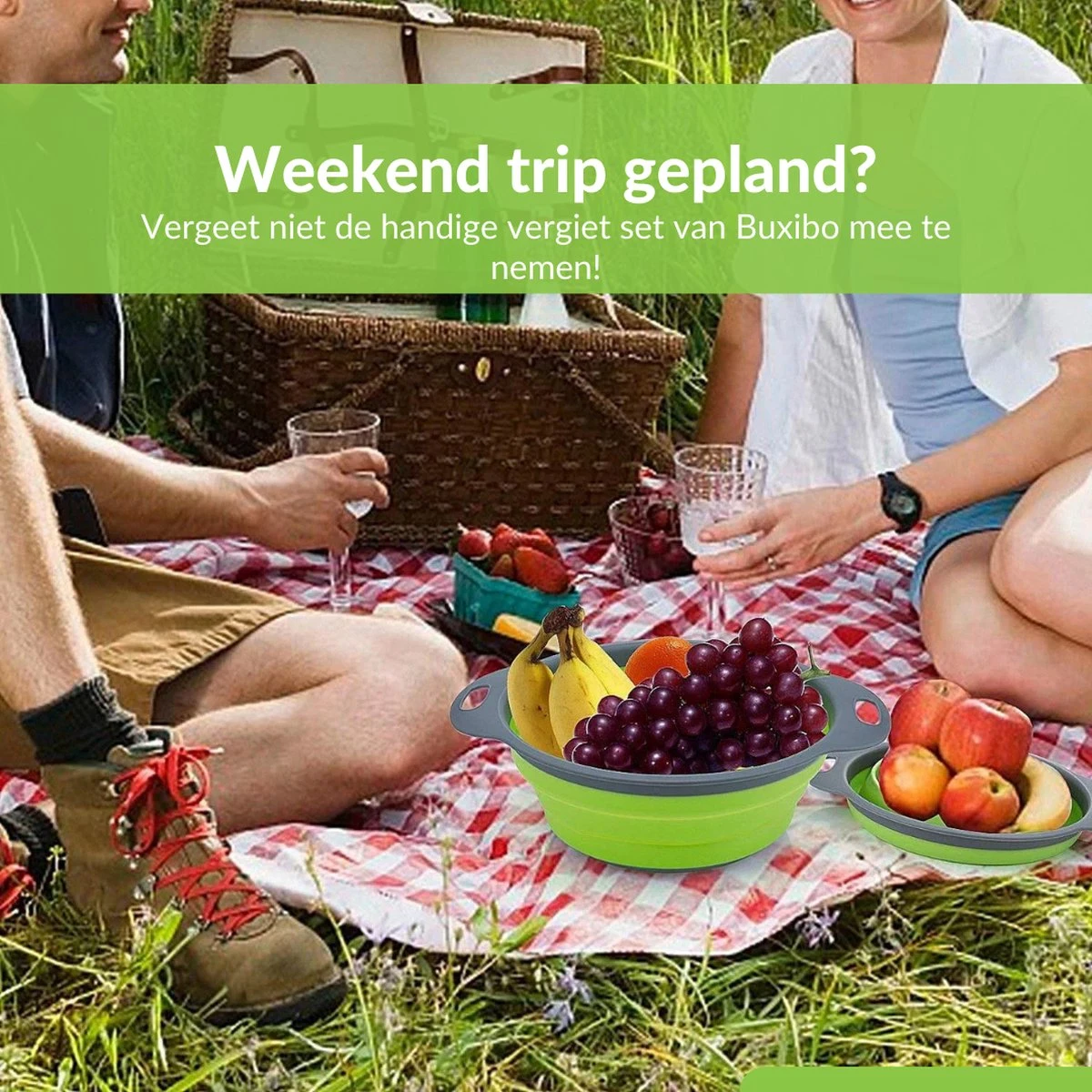 Buxibo - 3-Delige Keuken Vergiet Set Inklapbaar Groen/Grijs 14 Buxibo - 3-Delige Keuken Vergiet Set Inklapbaar Groen/Grijs - Afbeelding 12