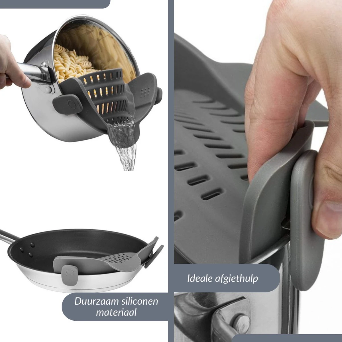 SensaHome- Siliconen Vergiet - Keuken Afgietdeksel - Afgiethulp - Siliconen - BPA Vrij - Grijs 4 SensaHome- Siliconen Vergiet - Keuken Afgietdeksel - Afgiethulp - Siliconen - BPA Vrij - Grijs - Afbeelding 2