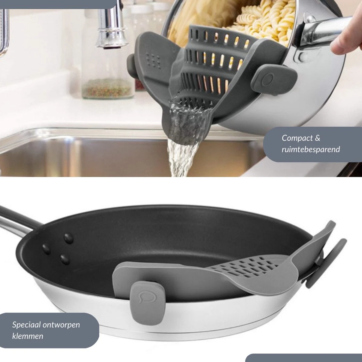 SensaHome- Siliconen Vergiet - Keuken Afgietdeksel - Afgiethulp - Siliconen - BPA Vrij - Grijs 8 SensaHome- Siliconen Vergiet - Keuken Afgietdeksel - Afgiethulp - Siliconen - BPA Vrij - Grijs - Afbeelding 6