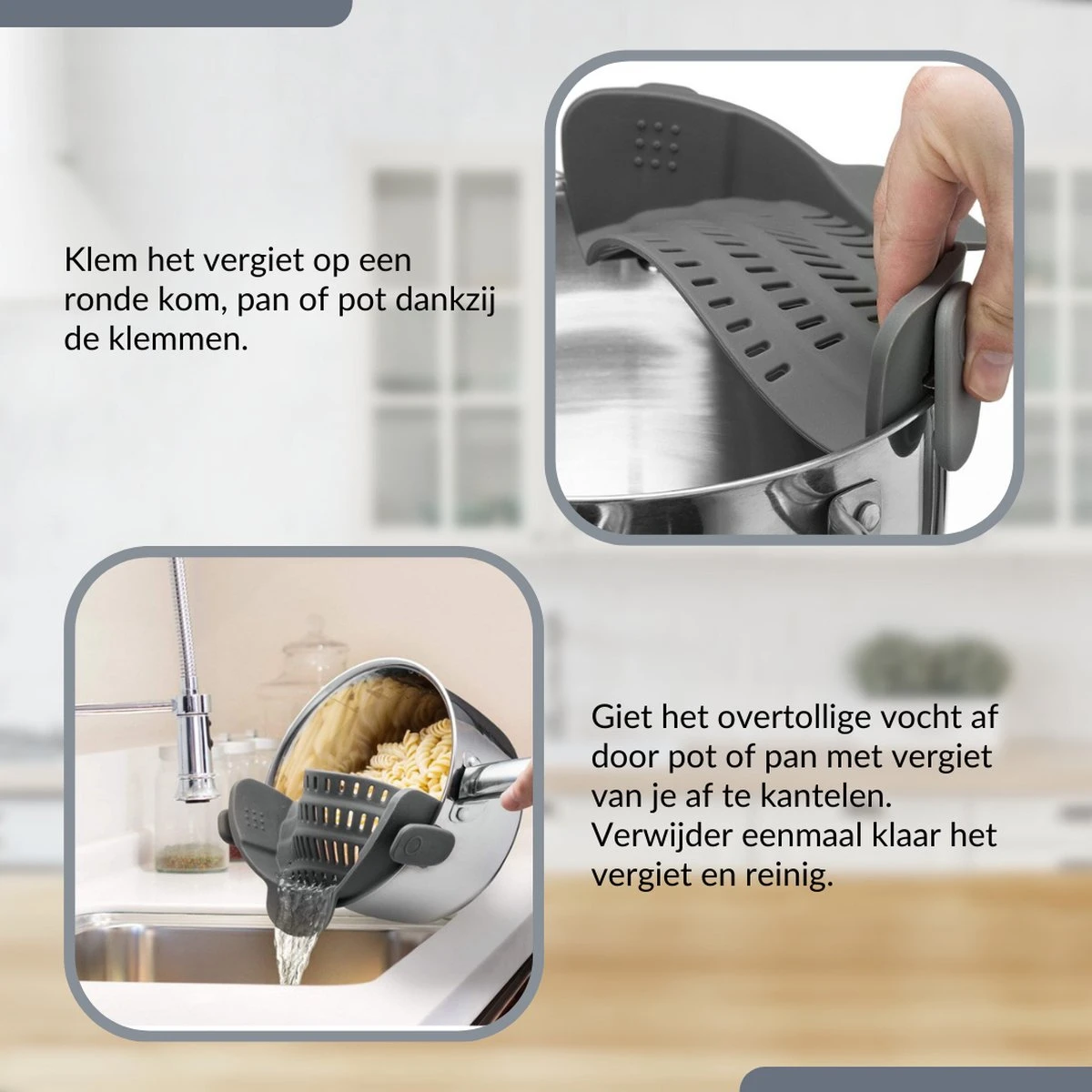 SensaHome- Siliconen Vergiet - Keuken Afgietdeksel - Afgiethulp - Siliconen - BPA Vrij - Grijs 15 SensaHome- Siliconen Vergiet - Keuken Afgietdeksel - Afgiethulp - Siliconen - BPA Vrij - Grijs - Afbeelding 13