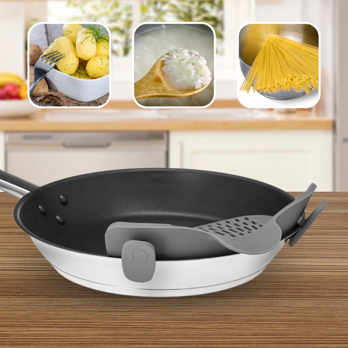 SensaHome- Siliconen Vergiet - Keuken Afgietdeksel - Afgiethulp - Siliconen - BPA Vrij - Grijs 16 SensaHome- Siliconen Vergiet - Keuken Afgietdeksel - Afgiethulp - Siliconen - BPA Vrij - Grijs - Afbeelding 14