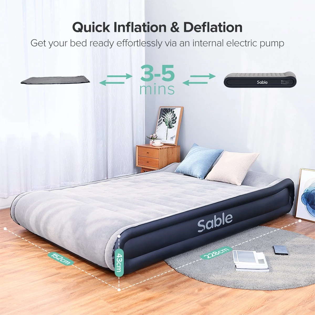 Sable Luxe Queen Size 2 Persoons Luchtmatras Met Ingebouwd Kussen, Opblaasbaar Luchtbed Met Ingebouwde Elektrische Pomp Voor Kamperen, Reizen Of Overnachtende Gasten Of Festival 6 Sable Luxe Queen Size 2 Persoons Luchtmatras Met Ingebouwd Kussen, Opblaasbaar Luchtbed Met Ingebouwde Elektrische Pomp Voor Kamperen, Reizen Of Overnachtende Gasten Of Festival - Afbeelding 5