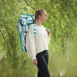 Strandstoel Met Afneembare Hoofdsteun, Draagbare Klapstoel, Campingstoel, Rugleuning Tot 180° Verstelbaar, Met Bekerhouder En Zijvak, Groene En Witte Strepen GCB62JW -Buitenkampeer Winkel 1200x1200 7