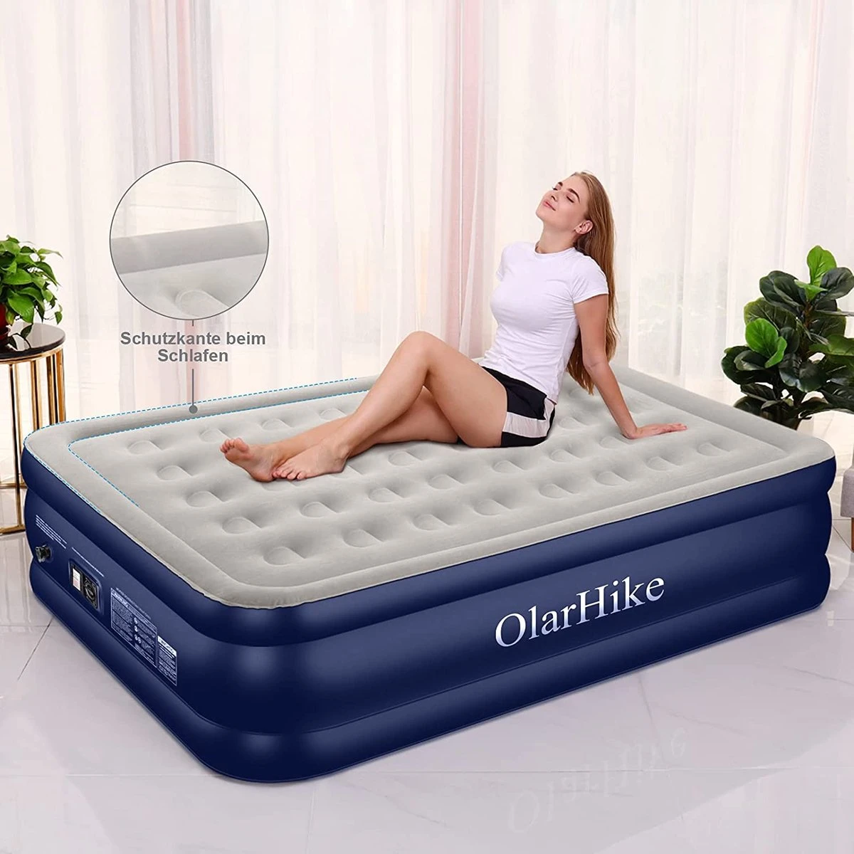OlarHike Queen Size Luchtmatras Met Geïntegreerde Elektrische Pomp, Zelfopblazend Luchtbed, Voor 2 Personen, Premium Gastenbed, Opblaasbaar Matras Voor Camping Of Thuisgebruik, 203 X 152 X 46 Cm 8 OlarHike Queen Size Luchtmatras Met Geïntegreerde Elektrische Pomp, Zelfopblazend Luchtbed, Voor 2 Personen, Premium Gastenbed, Opblaasbaar Matras Voor Camping Of Thuisgebruik, 203 X 152 X 46 Cm - Afbeelding 6