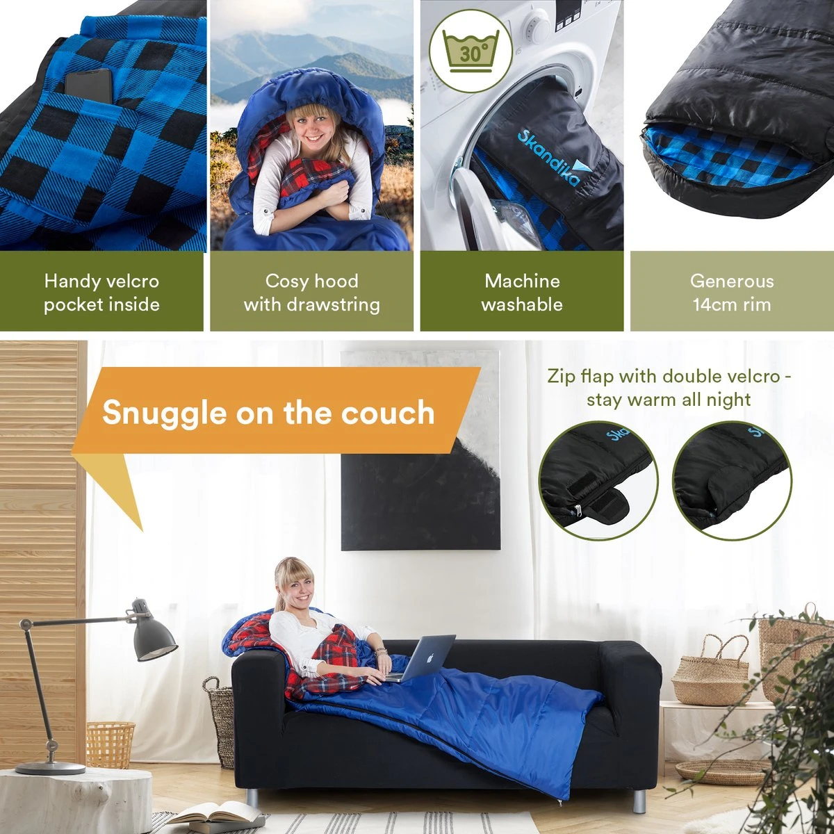 Skandika Dundee Flannel-L Slaapzak – Mummmieslaapzakken – Slaapzakken Volwassen - Maat M – Unisex - Katoen, Luxe Kwaliteit, Dubbele Slaapzak, 3 Seizoenen, Tot -20°C - 220 X 80 Cm - Outdoor Kampeerslaapzak – Ritssluiting Links - Zwart/blauw 5 Skandika Dundee Flannel-L Slaapzak – Mummmieslaapzakken – Slaapzakken Volwassen - Maat M – Unisex - Katoen, Luxe Kwaliteit, Dubbele Slaapzak, 3 Seizoenen, Tot -20°C - 220 X 80 Cm - Outdoor Kampeerslaapzak – Ritssluiting Links - Zwart/blauw - Afbeelding 3