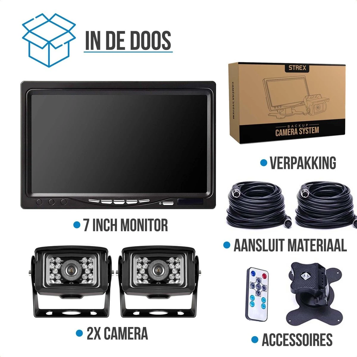 Strex Achteruitrijcamera Set Bedraad Met 2 Camera's (tegelijk Bekijken) - 7" Scherm - 18LED Nachtzicht 15m - IP67 Waterdicht - Achteruitrij Camera 12 Strex Achteruitrijcamera Set Bedraad Met 2 Camera's (tegelijk Bekijken) - 7" Scherm - 18LED Nachtzicht 15m - IP67 Waterdicht - Achteruitrij Camera - Afbeelding 10
