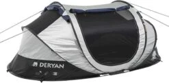 Deryan Cocoon Pop Up Tent - Slaapzak - Luchtbed - Luchtpomp - 4 Persoons - Zilver -Buitenkampeer Winkel 1200x588 2